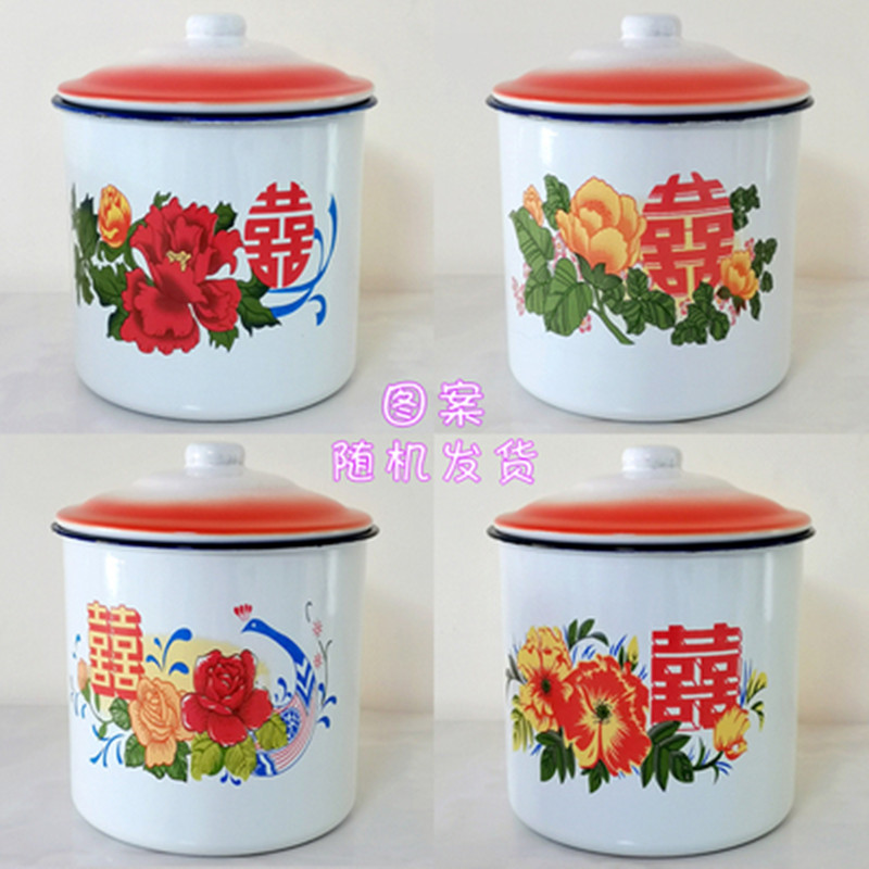 Oversized Enamel Cup Nostalgia Classic Retro Style 16cm with lid Zhang Yixing Tongan tea cylinder string Stall Equipment