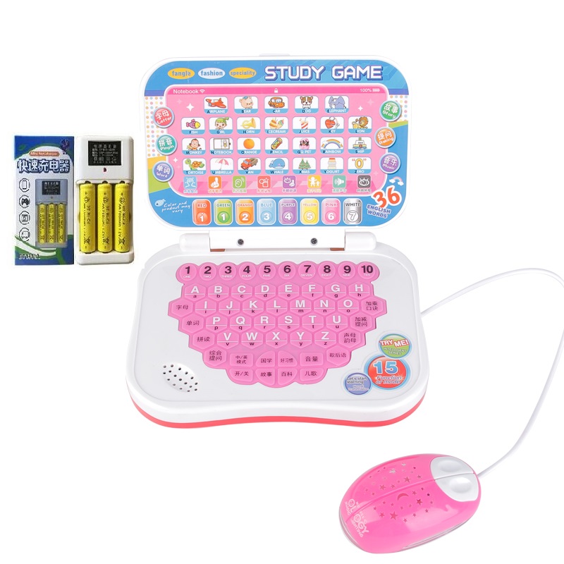 Upgraded 669 (Charging Board) Pink Keyboard & 669 Learning Contentschildren Toys computer Imitation of true and false notebook tablet PC Model simulation keyboard Play the family Early reading Point reader