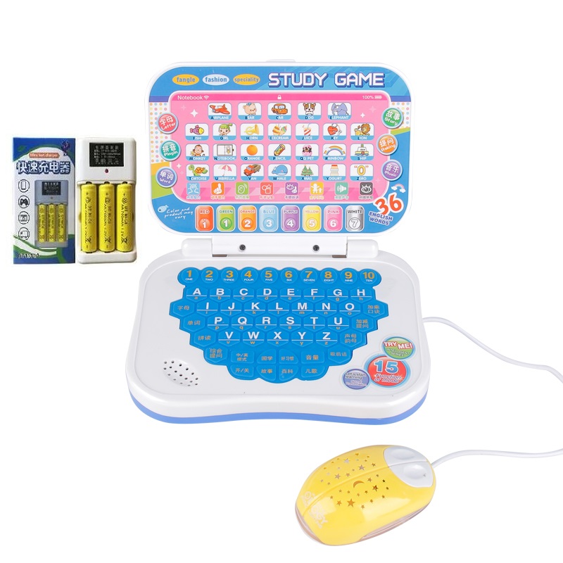 Upgraded 669 (Charging Board) Blue Keyboard & 669 Learning Contentschildren Toys computer Imitation of true and false notebook tablet PC Model simulation keyboard Play the family Early reading Point reader
