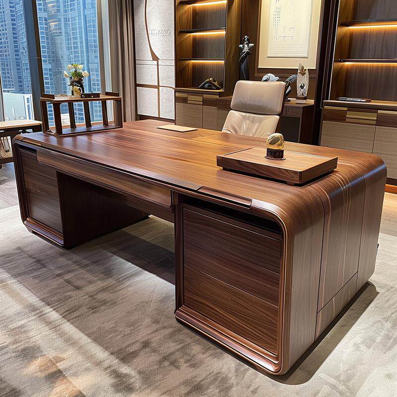 New Chinese-Style Solid Wood Desk, Black Walnut Wood, Modern Minimalist Executive Desk, Computer Desk, High-End Office Furniture