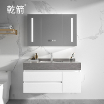 Solid Wood Rock board basin bathroom cabinet intelligent defogging with light mirror cabinet hanging wall wash cabinet combination light luxury bathroom cabinet