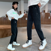 Girls jeans Spring and Autumn wear 2021 new foreign style in big children casual trousers fashion autumn childrens pants