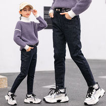 Girls plus velvet jeans winter 2021 new foreign style Children Fashion Spring and Autumn childrens one velvet pants