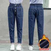 Girls pants autumn and winter 2021 new middle and large Children foreign style thick trousers wear winter children plus velvet jeans