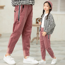 Girls pants in autumn and winter wearing foreign-language childrens one-piece velvet pants for winter children plus velvet corduroy pants