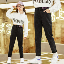 Girls pants Spring and Autumn wear 2021 new foreign style in the big children one velvet winter children plus velvet jeans