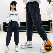 Girls plus velvet pants autumn and winter 2021 new childrens winter clothing one velvet trousers foreign style winter thick jeans