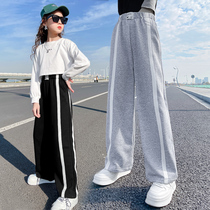 Girl Pants Spring Autumn outside wearing 2022 new foreign air CUHK Straight Cylinder Casual Pants Spring Children Broadlegged Pants