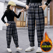 Girls plus velvet pants autumn and winter wear 2021 New Baby foreign style in the big children Winter children thick casual pants