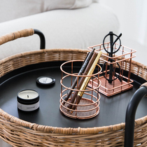 Nordic ins wrought iron storage basket Office desktop finishing box Household stationery pen holder Cosmetics basket