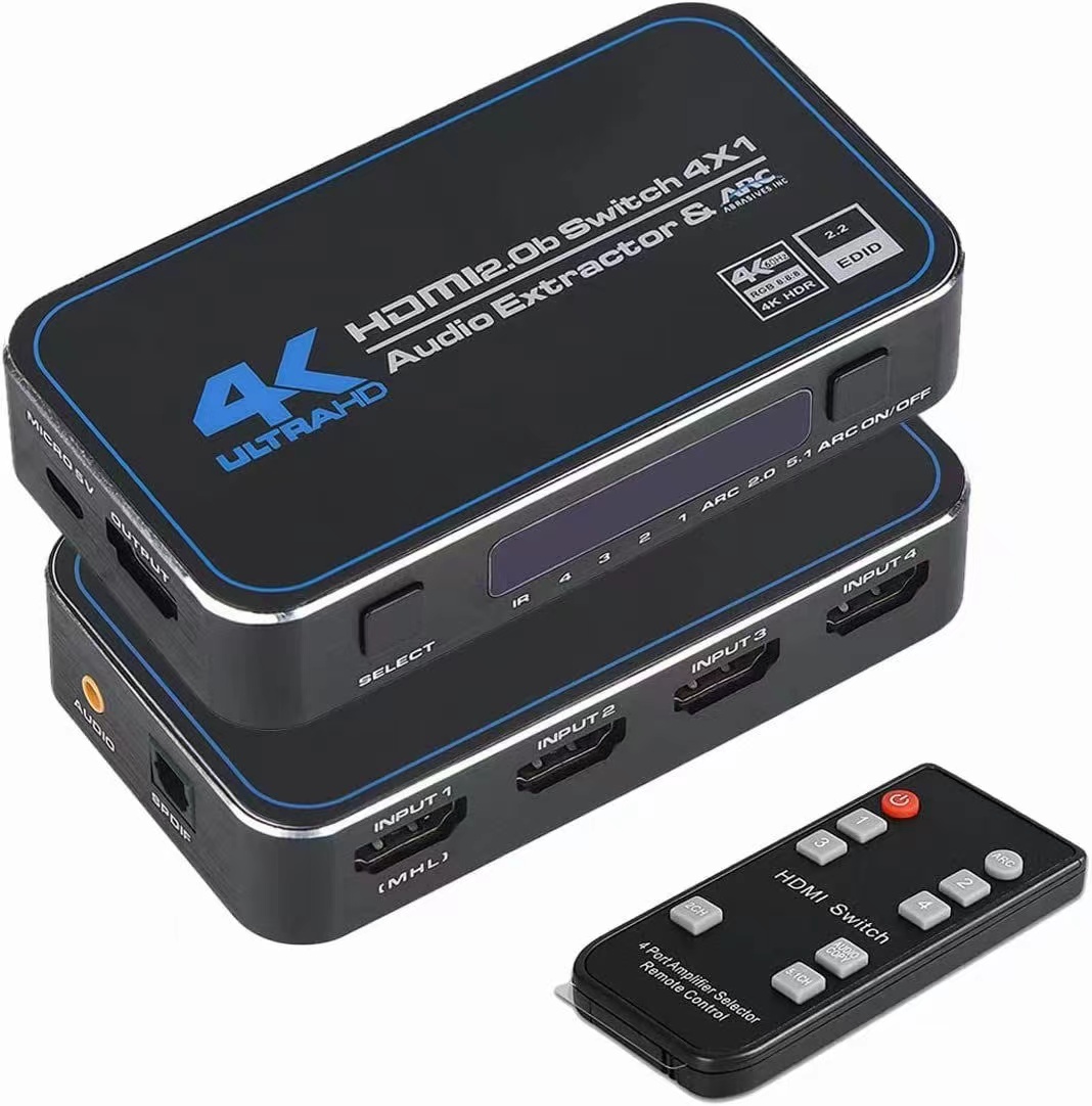 HDMI2.0 Switcher 4 in one out Support ARC HDMI audio splitter 4 in one out HD switcher