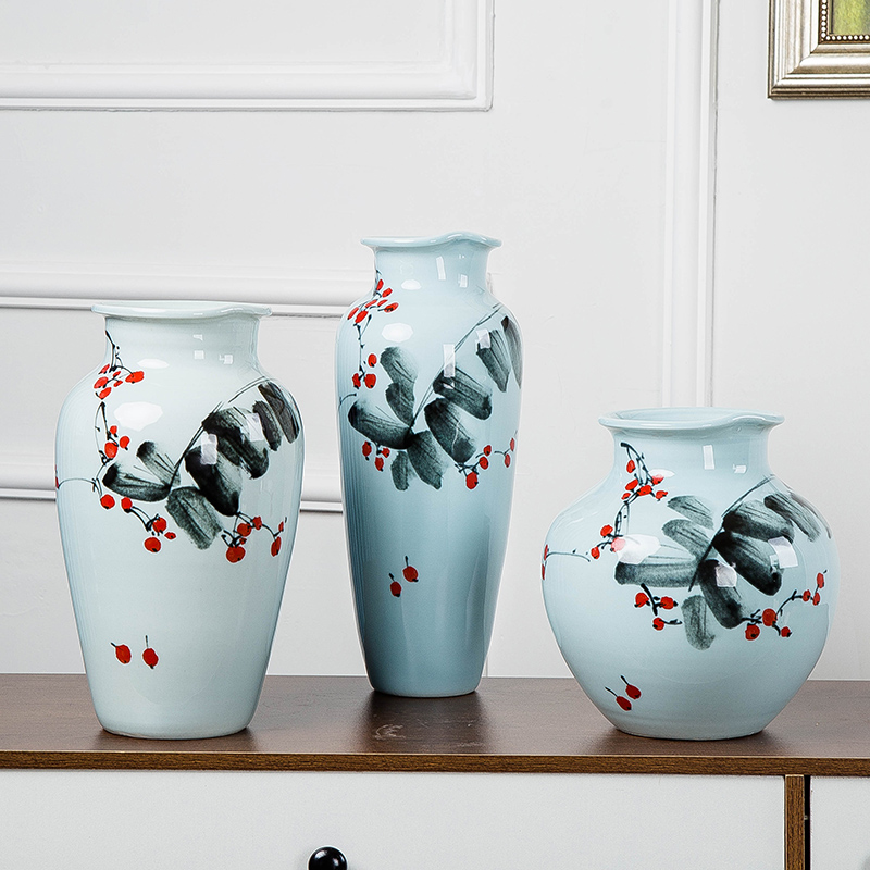 Jingdezhen new Chinese modern ceramic three - piece vase dry flower arranging wine sitting room adornment place adorn article vase