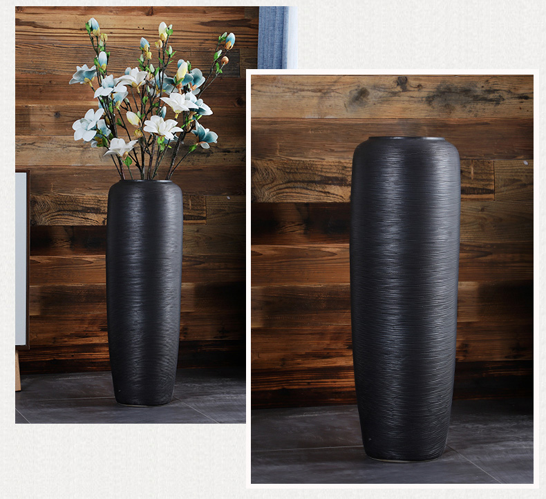 Jingdezhen ceramic floor large vases black furnishing articles TV ark, porch decoration dry flower porcelain vase