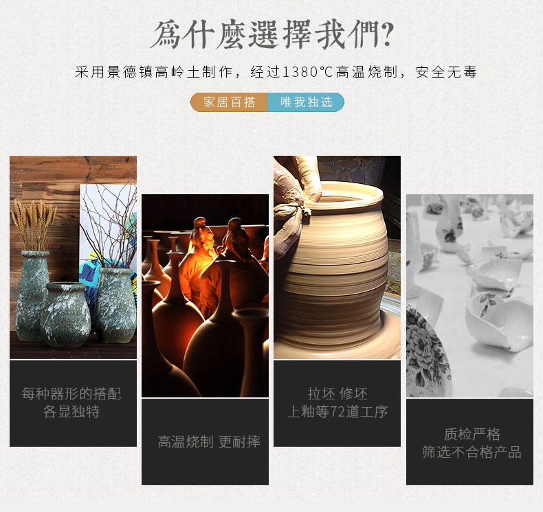 Jingdezhen ceramic vase coarse pottery basin of retro points home sitting room porch decoration ideas dry flower receptacle vessels