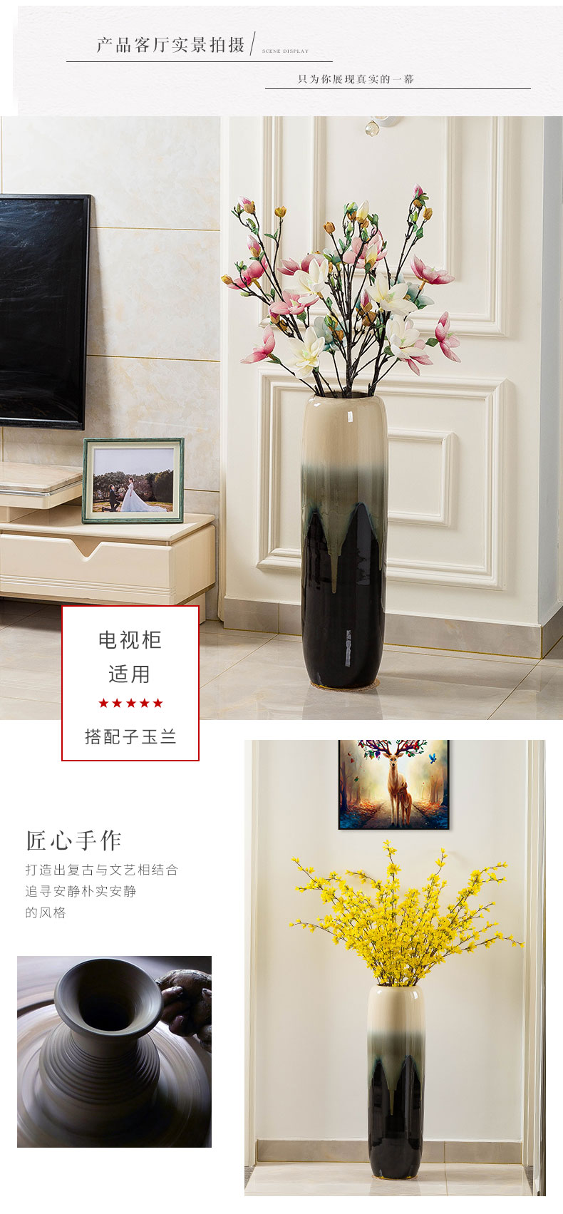 Jingdezhen ceramic vase landing large dried flower adornment is placed high Chinese I and contracted sitting room European flower arrangement