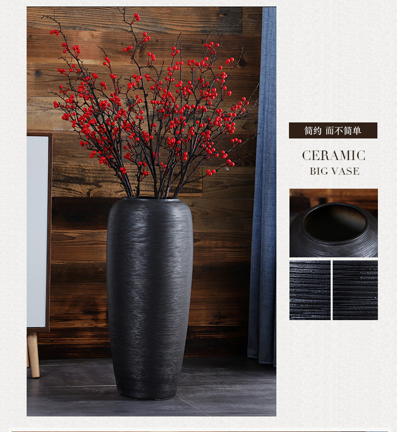 Jingdezhen ceramic floor large vases black furnishing articles TV ark, porch decoration dry flower porcelain vase