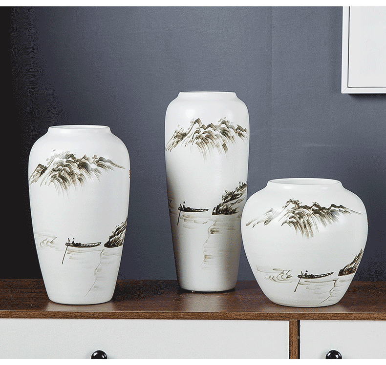 Jingdezhen hand - made ink painting in furnishing articles dried flower vase modern Chinese style household, sitting room porch decoration ceramics