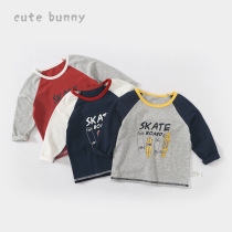 cutebunny Boy Long Sleeve T-Shirt Baby Round Collar Contrast Joker base shirt Baby Top Boom 1-3-5 years old