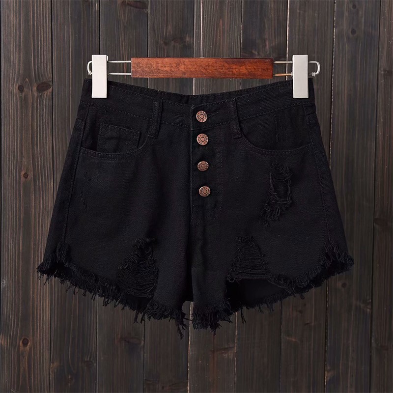 quần short denim lớn quần nóng chân quần jean lỗ denim quần short nữ tăng chất béo mùa hè devened chất béo mm rìa tóc