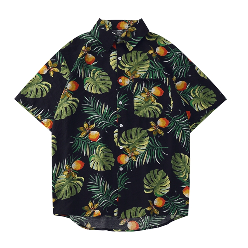 Hawaii áo hoa nam retro cổng hương vị giản dị cảng lỏng kỳ nghỉ bãi biển gió vài nghiền nát hoa ngắn tay áo triều