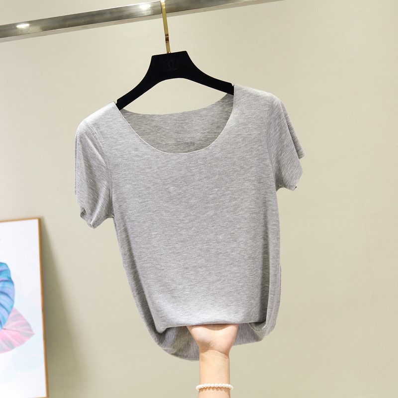 Mỏng ra mặc ingenal xia không bị kèm ngay ngắn tay T-shirt mã lớn thiết lập một trăm vòng cổ mặt nạ cơ thể bông áo sửa chữa đáy