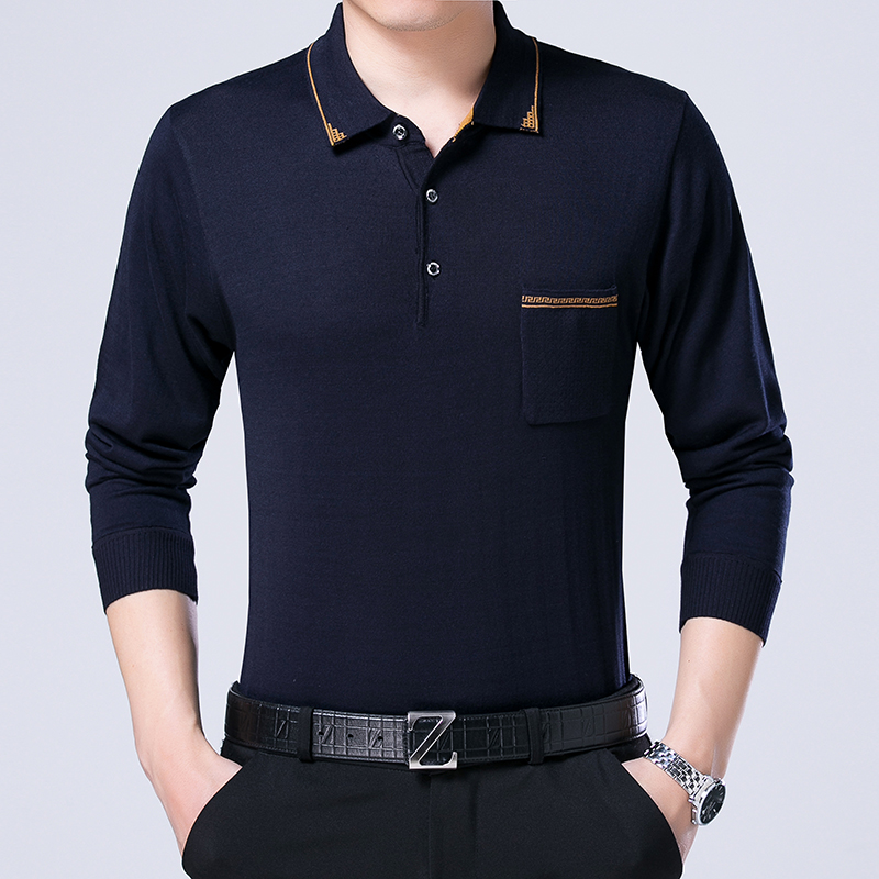 Trung niên mùa xuân trung niên già đàn ông cha bông nhấn áo đáy lòng cổ áo mùa thu T-shirt 40-50 tuổi với tay áo dài