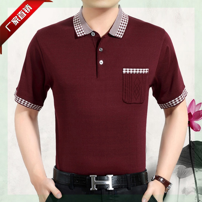 Dài tay tách cà vạt túi đầu mùa thu áo khoác nam giới có độ tuổi trung niên cha polo thực túi T-shirt áo sơ mi nam