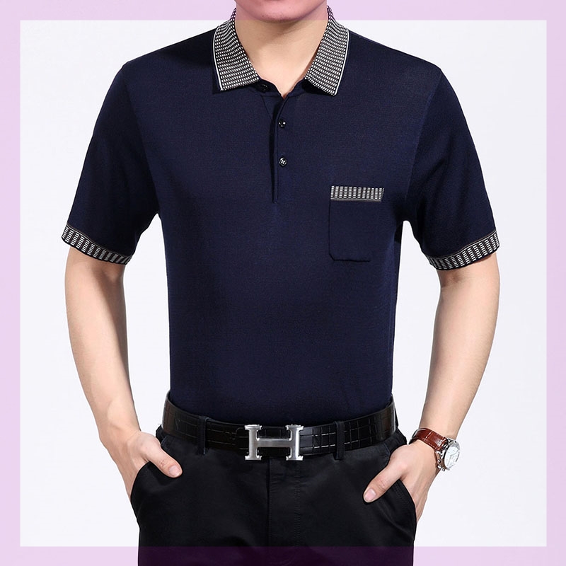 Dài tay tách cà vạt túi đầu mùa thu áo khoác nam giới có độ tuổi trung niên cha polo thực túi T-shirt áo sơ mi nam