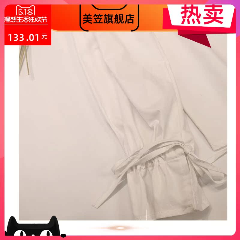 Han Fan Chunqiu mới nơ gắn trên cổ bong bóng tay kéo cổ đùi cổ áo dài tay người phụ nữ áo sơ mi trắng