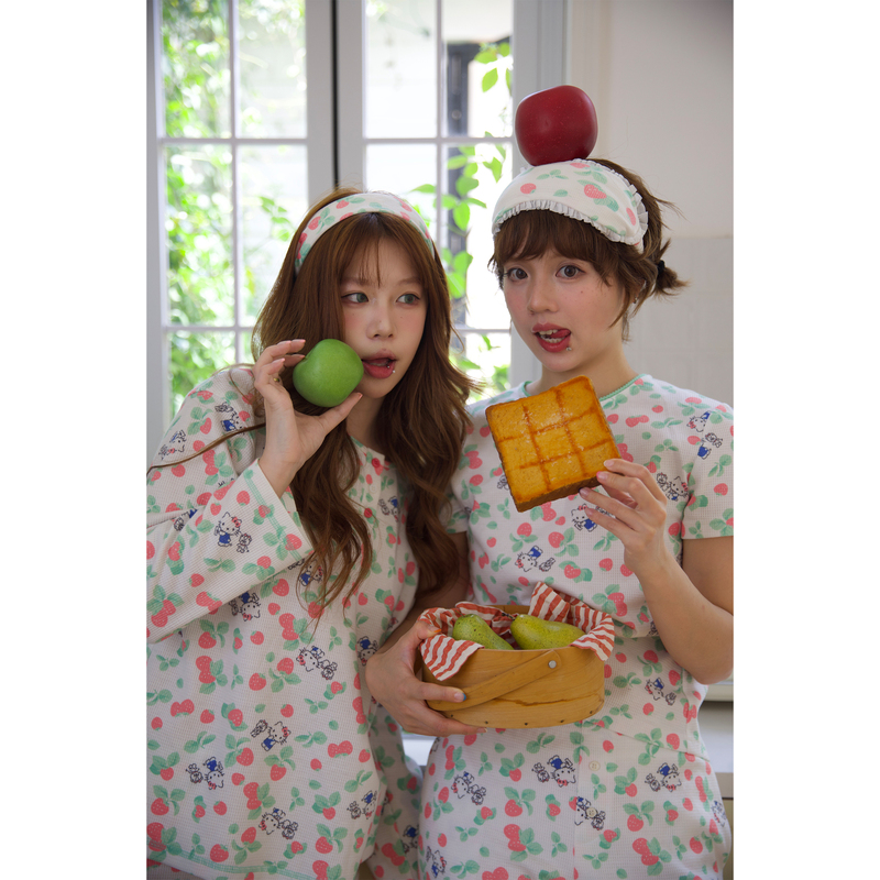 Peachffinside Green Berry Waffle Fresh Cartoon Jacquard Pajama Set Women's Class a Homewear Original