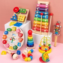 Small Bypass Pearl Octaonic alarm clock Children knockout suit wooden toy baby Early education Puzzle Building Block Generation