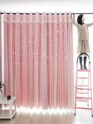 Curtain-free hole installation telescopic rod a complete set of 2021 new bedroom girl Net Red Princess wind shade cloth