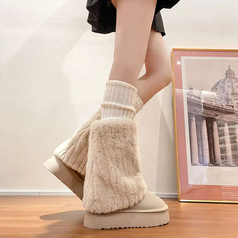 Winter cream keep warm boots, genuine leather, plus size