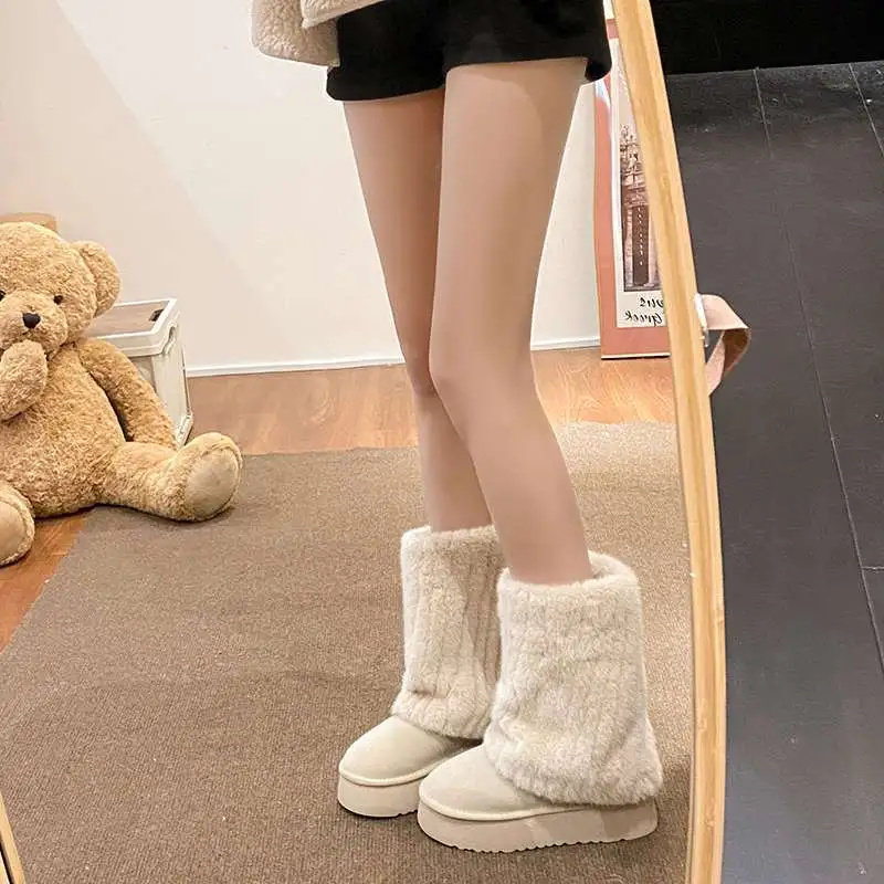 Winter cream keep warm boots, genuine leather, plus size