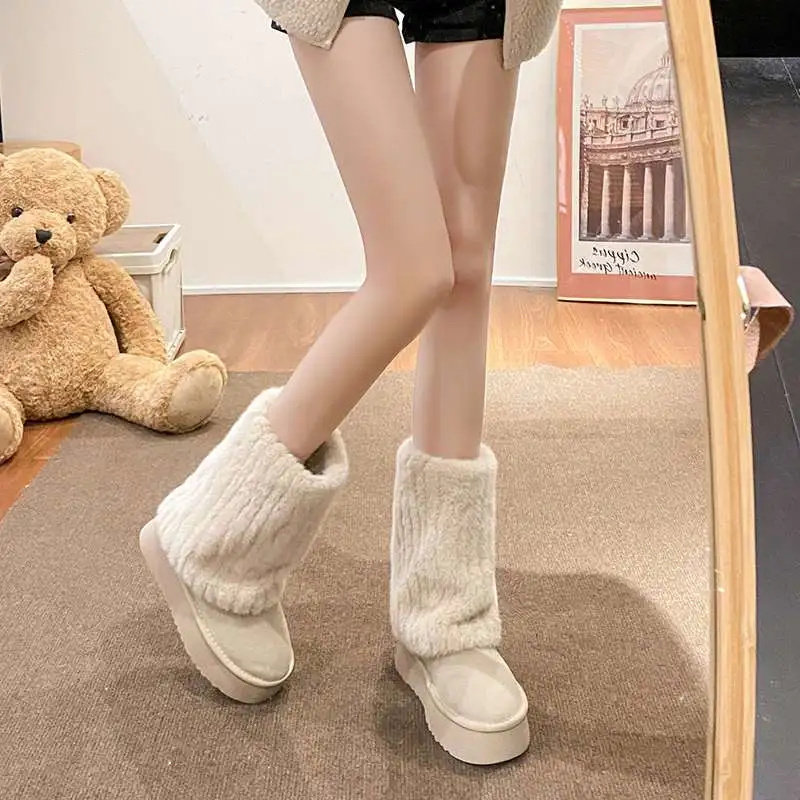 Winter cream keep warm boots, genuine leather, plus size