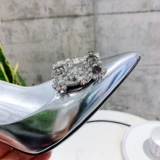 [真皮大底！尖头浅口水钻细高跟鞋女银色镜面细跟单鞋矮跟婚鞋女]