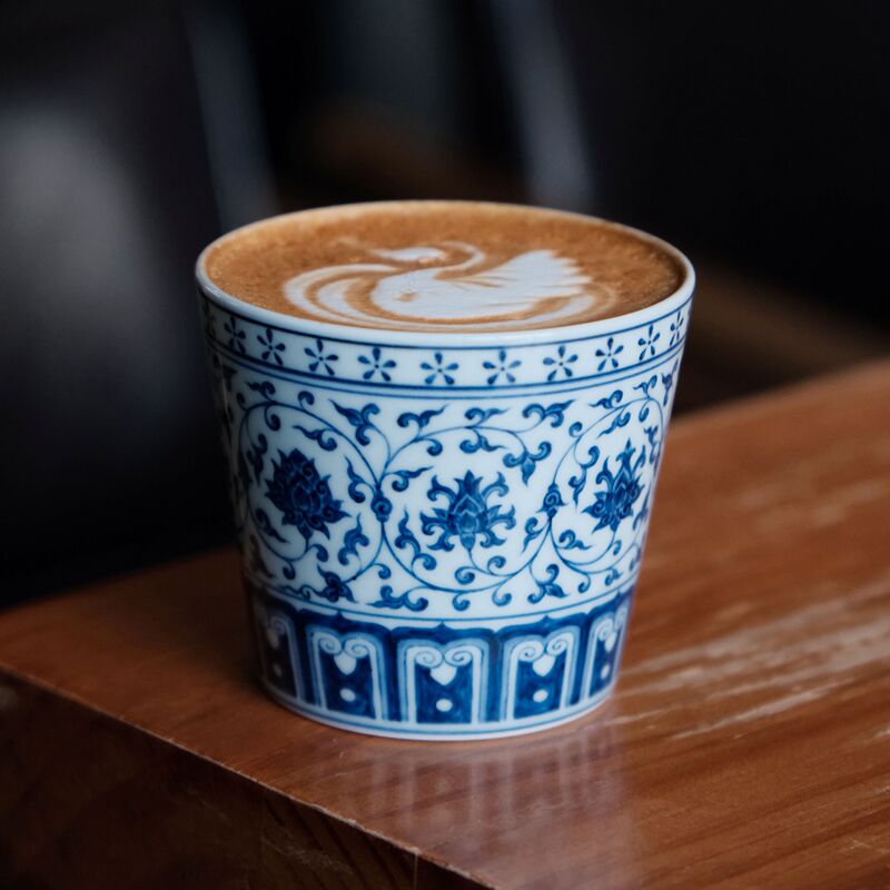 Spring Dawn Wood-Fired Kiln-Fired Lotus Vine Handheld Cup Jingdezhen Handmade Ceramic Coffee Cup Latte Art Cup Holiday Gift