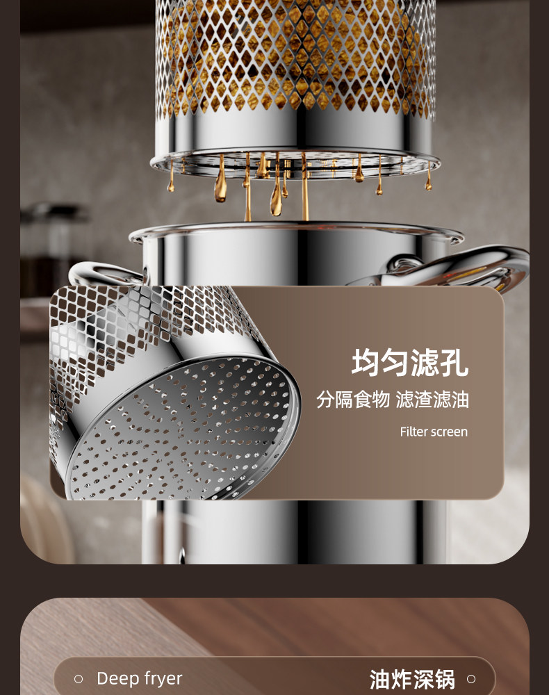Фритюрница 家用304不锈钢油炸锅油炸壶小炸篮省油加深加高炸锅多功能油炸壶 Gufa