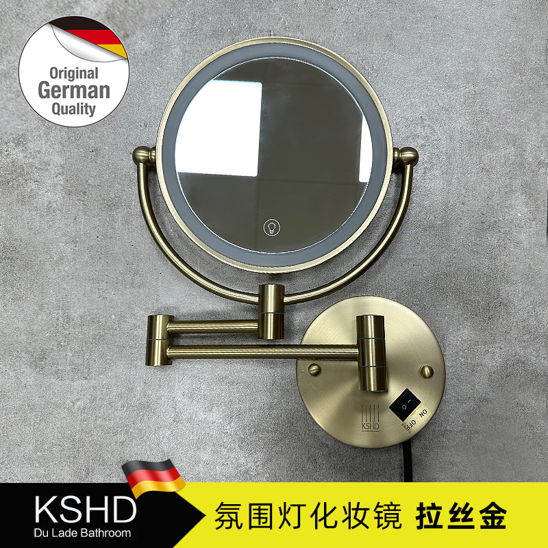 Drawing Gold Bathroom Makeup Mirror Led Lamp Concealed Wall-mounted Mirror Foldable Telescopic Hotel Toilet Magnifier-Taobao