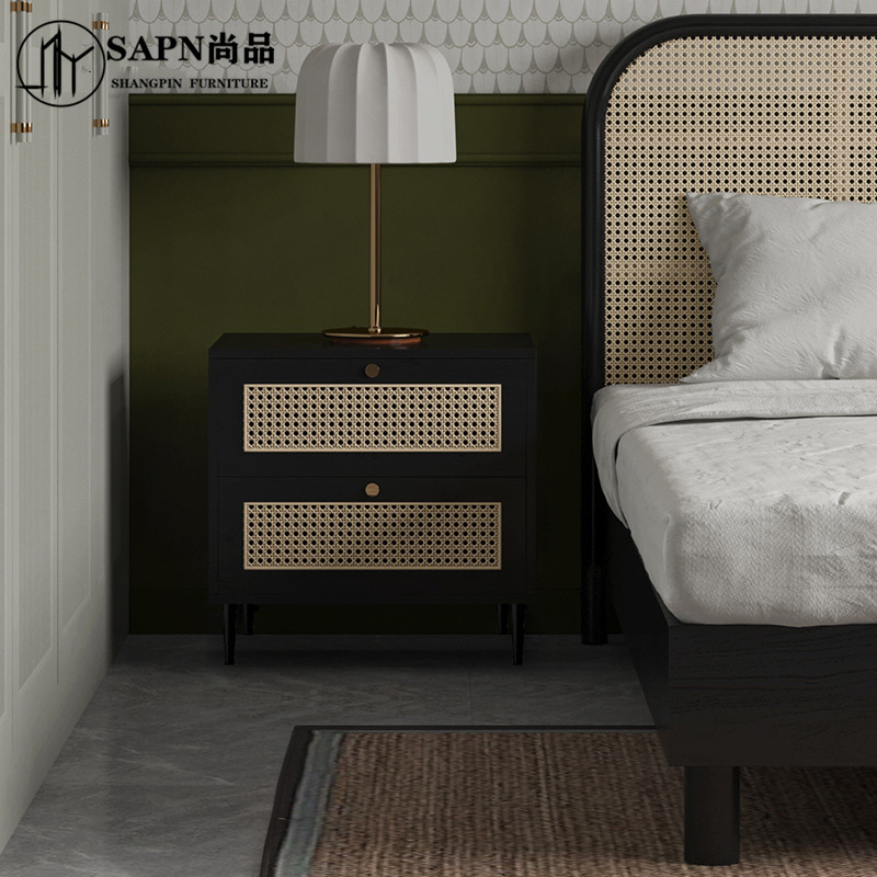 Nordic solid wood bed head cabinet minimalist modern bedside cabinet vine chic lockers small family type Japanese style sofa side cabinet