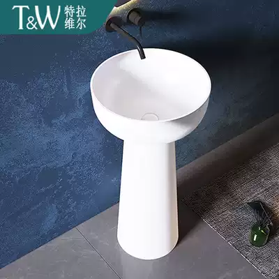 TW Travell artificial stone washbasin column basin Light luxury household small apartment Cute wind round one-piece washbasin