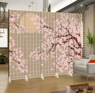 Japanese imitation wood grain Plaid cherry blossom fashion living room modern dining room restaurant beauty fabric folding screen partition
