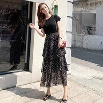  Floral skirt female mid-length 2021 summer new high waist French thin chiffon a-line thin cake skirt