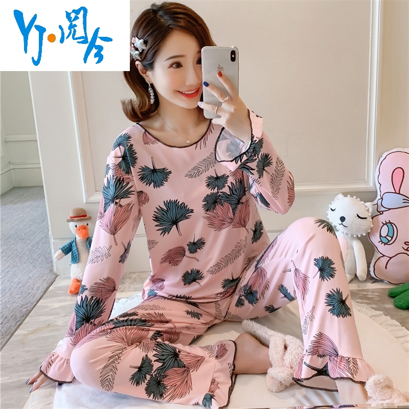 Bộ đồ ngủ girlspring và mùa thu dài tay áo mùa thu mùa xuân Hàn Quốc phiên bản của sinh viên ngọt ngào dễ thương loose-fitting quần áo nhà hai mảnh bộ.