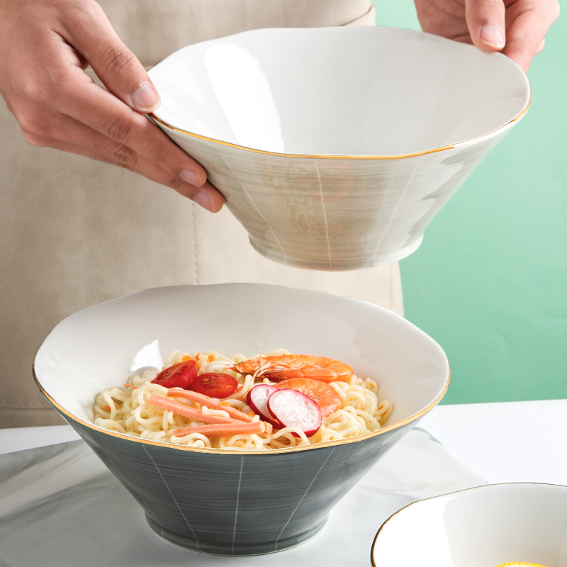 Day Style Ceramic Large Horn Bucket Hat Noodle Bowl Home Pull Noodles Bowl Creative Foam Noodle Bowl Individuality Cutlery Noodle Bowl