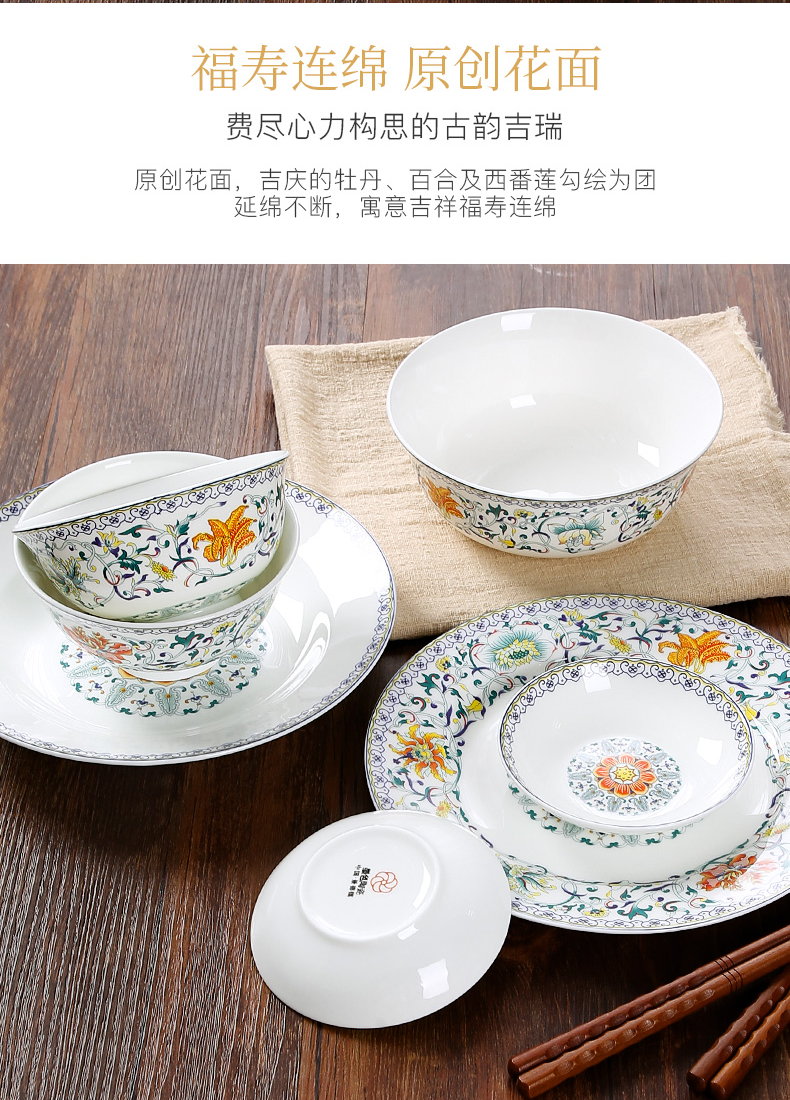 Jingdezhen famille rose bowl dishes suit household glair of new Chinese style ipads porcelain tableware suit new splendid