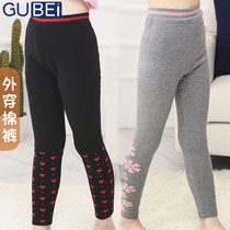 Girl Beats Bottom Pants Autumn Winter Cotton Pants Plus Suede Thickened Wool Pants Little Girl Wool Pants 10 Children Warm Pants Woman