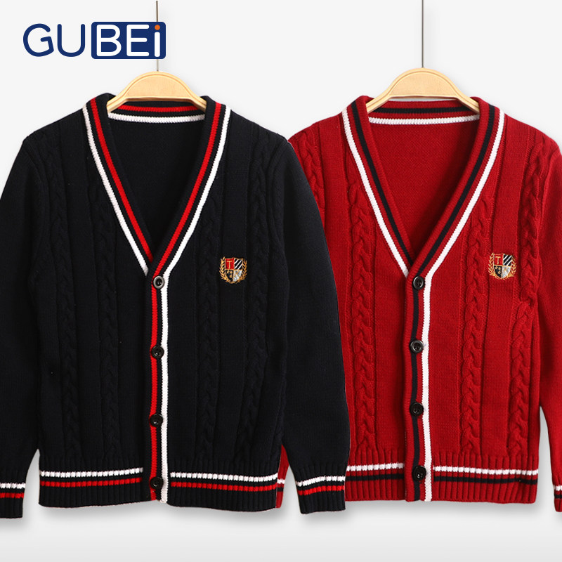 Children's sweater jacket boy girl's girl knitting shirt pure cotton baby wool jersey Elementary school children's school uniforms spring and autumn jersey-Taobao