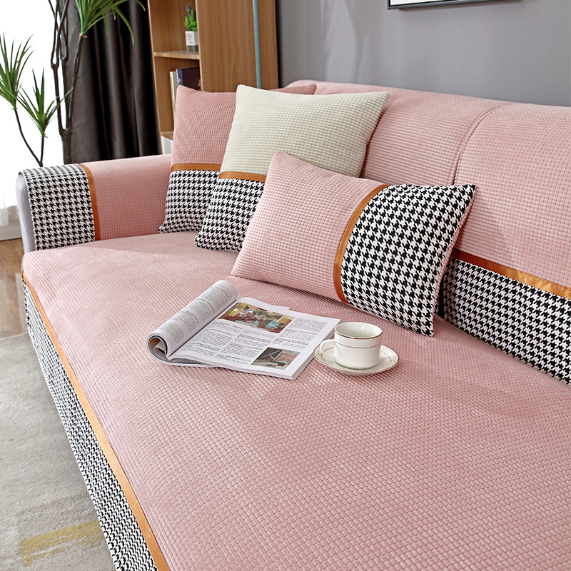 Chenille sofa cushion four seasons universal non-slip high-end sofa cover Nordic style light luxury houndstooth cover cloth towel