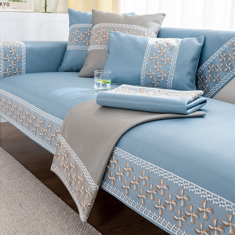 Sofa mat summer ice silk cool seat cushion light luxury modern high-end red wood sofa cover cover for summer skid anti-slip